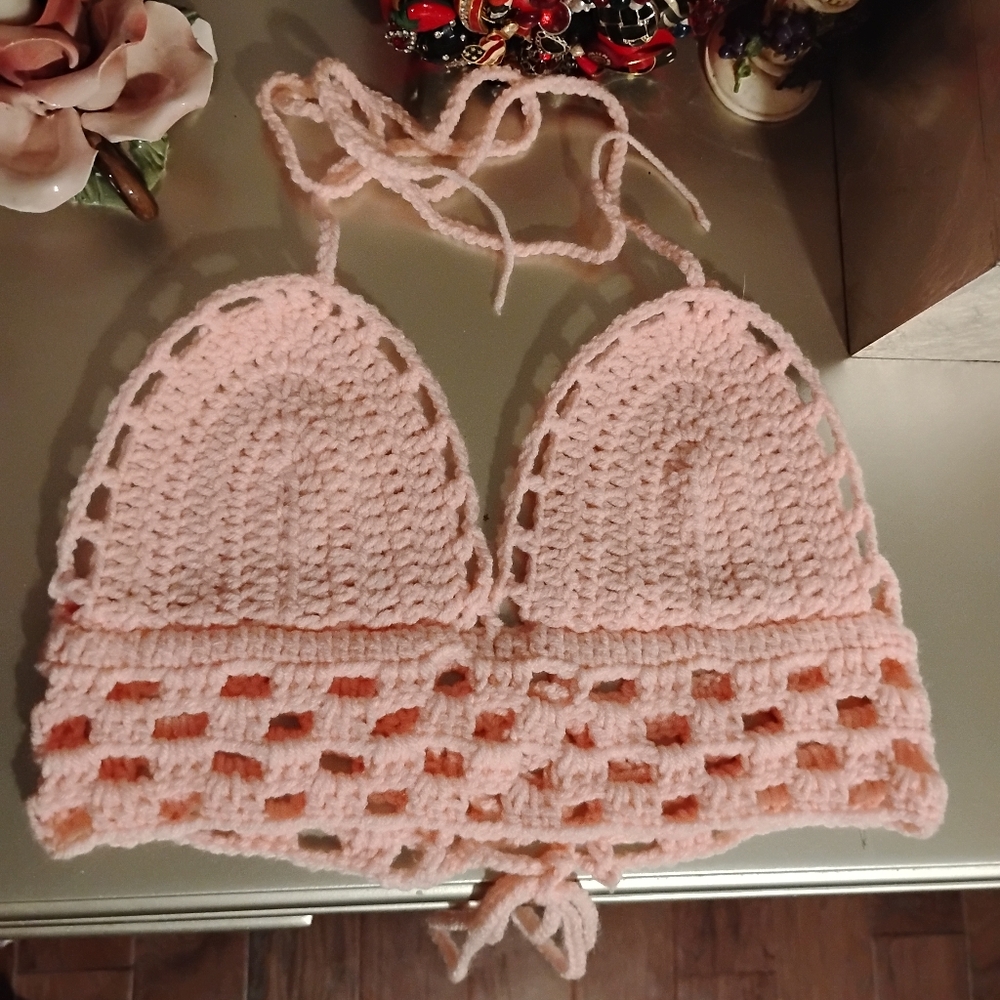 Handmade Pink Crochet Bralette - Picture 3 of 12